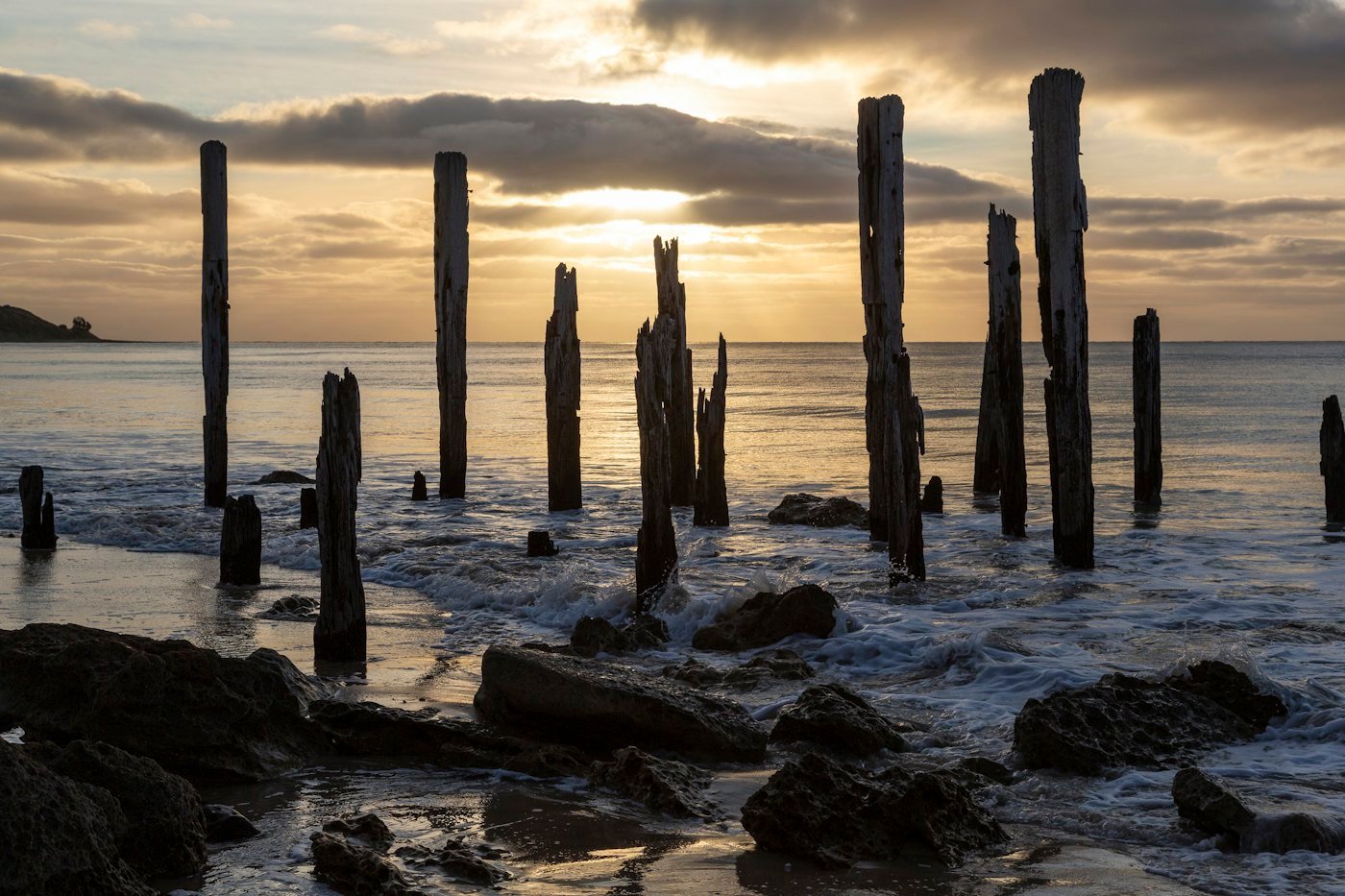 Port Willunga jetty posts at dusk