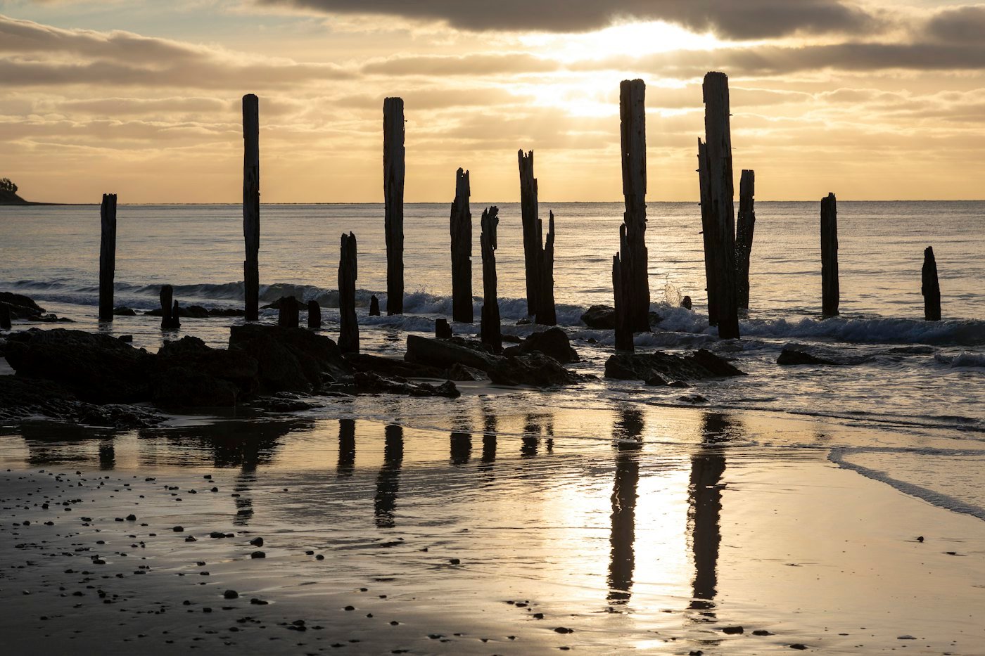 The old Port Willunga jetty posts at sunset